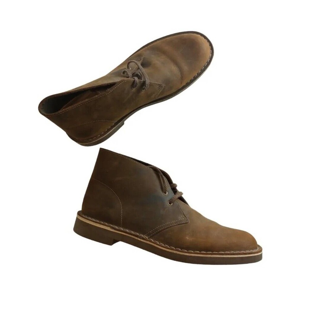 Clarks Chukka Seude Leather Boots Sz 9 M Brown Round Toe Mens Shoes EUC